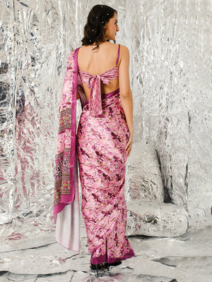 ELTIRE  Floral Print Bollywood Satin Saree  (Multicolor)