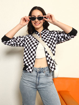 TANDUL Women Stylish Checkered Fleece Jacket