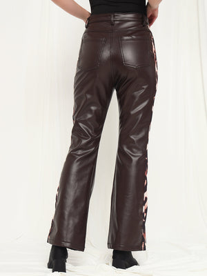 TANDUL  Women Regular Fit Brown Faux Leather Trousers