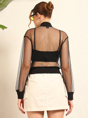 TANDUL Women Stunning Black Net Jacket Style Top