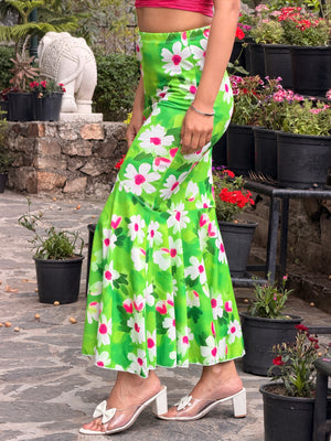 TANDUL Women Floral Printed Flared Green Skirt