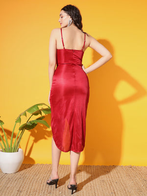 TANDUL  Women Pleated Maroon Dress