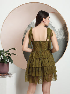 TANDUL Women Elegant Green  Ruffled Dress