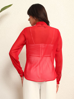 TANDUL Elegant Red Ruffled Detailed Shirt