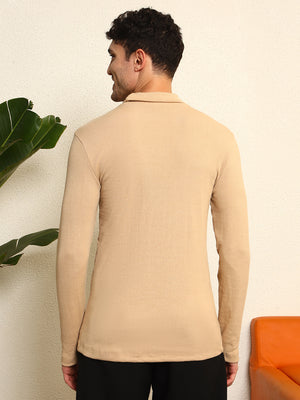 TANDUL Men Solid Turtle Neck Beige Sweater