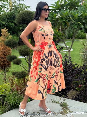 TANDUL Women Orange Inspiring Quote Dress