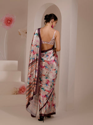 ELTIRE Exquisite Printed Bollywood Style Satin Saree