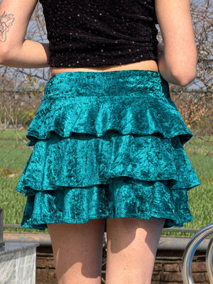 TANDUL Women Exquisite Teal Blue Velvet Skirt
