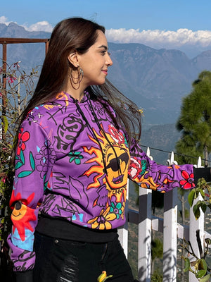 TANDUL Women Bright Purple Printed Hoodie