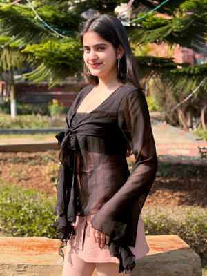 TANDUL Elegant Black Ruffled Top
