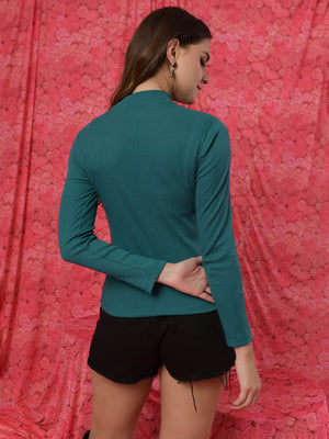 TANDUL  Women Solid High Neck Dark Green Sweater