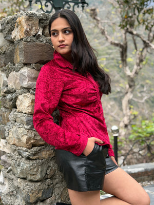 TANDUL Women Luxurious Maroon Velvet Shirt