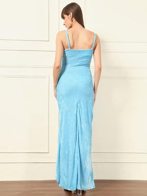 TANDUL Women Solid Skyblue Velvet Dress