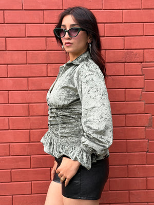 TANDUL Women Exquisite Green Velvet Top