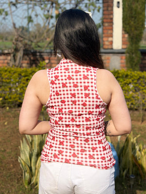 TANDUL Red and White Checkered Waistcoat