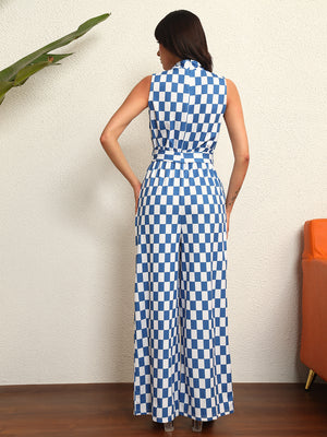 TANDUL Women Stylish Blue and White Checkered Jumpsuit