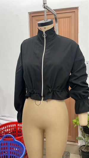 TANDUL Women High-Neck Zip-Up Jacket with Adjustable Drawstring