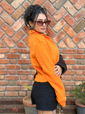 TANDUL Women Striking Orange and Black Fur Jacket