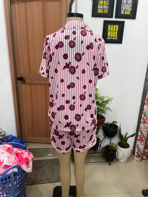 TANDUL Women Pink Striped Button-Down Summer Nightsuit