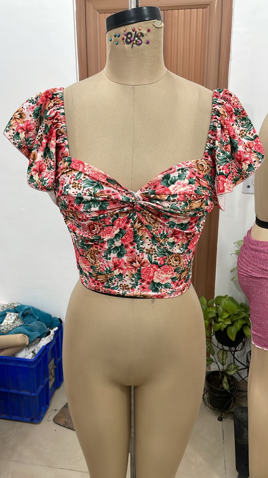 TANDUL Women Vintage Floral Print Sweetheart Crop Top