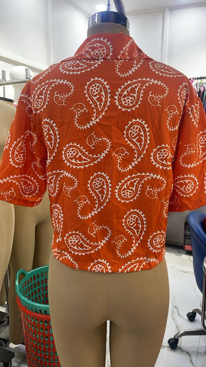 TANDUL Women Striking Orange Paisley Printed Shirt
