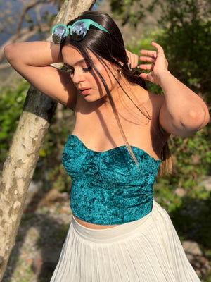 TANDUL Casual Sleeveless Solid Women Teal Top