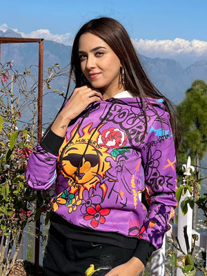 TANDUL Women Bright Purple Printed Hoodie