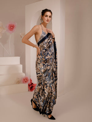 ELTIRE Exquisite Floral  Printed  Satin Saree
