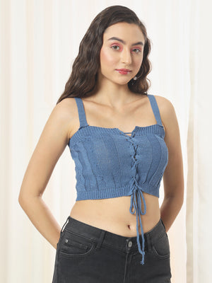TANDUL  Casual Sleeveless Solid Women Blue Top