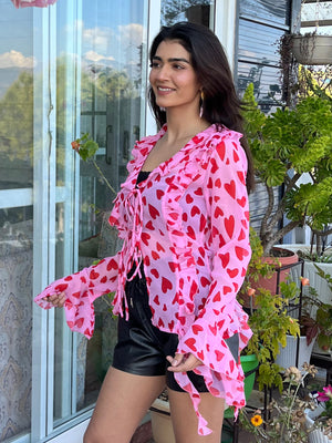 TANDUL Women Charming Heart Printed Pink Top