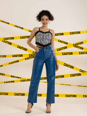TANDUL Women Regular Fit Blue Leather Trousers