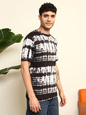TANDUL Men's  black and white tie-dye T-shirt