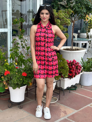 TANDUL Women Chic Pink and Black Pattern Dress