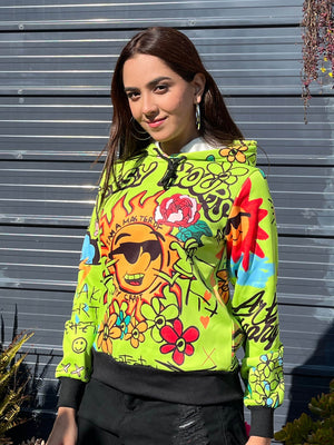 TANDUL Women Vibrant Green Printed Hoodie