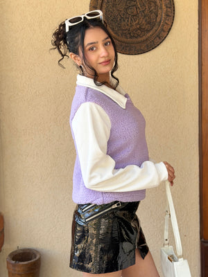 TANDUL Women Chic Purple Fur Sweater