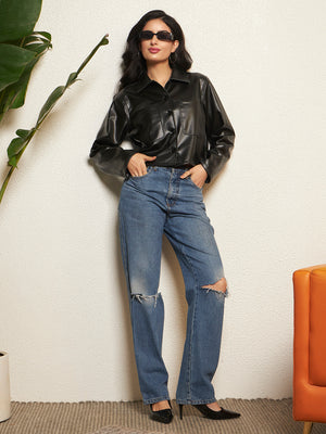 TANDUL Women Timeless Black Leather Jacket
