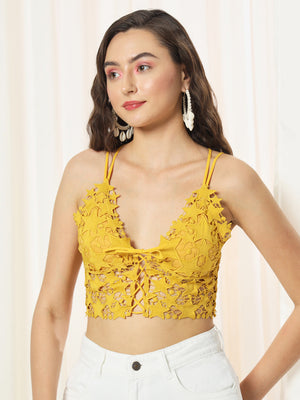 TANDUL  Casual Sleeveless Solid Women Yellow Top