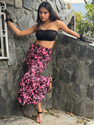TANDUL Women Printed Regular Pink and Black Skirt