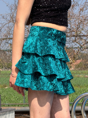 TANDUL Women Exquisite Teal Blue Velvet Skirt