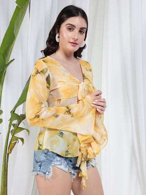 TANDUL Yellow Printed Georgette Top