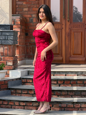 TANDUL Women Stunning Maroon Velvet Bodycon Dress