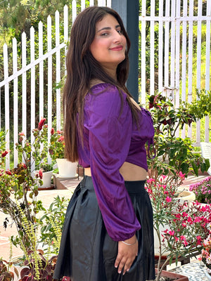 TANDUL  Casual Balloon Sleeve Self Design Women Purple Top