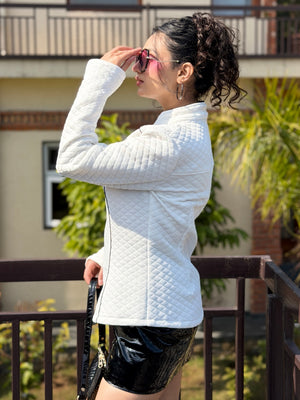 TANDUL Women White Quilt Jacket