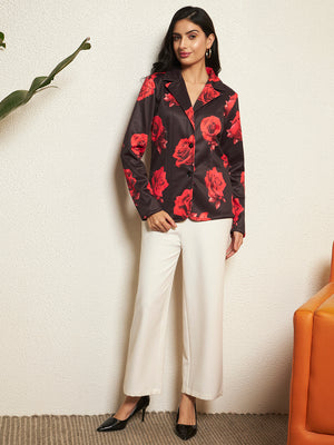 TANDUL Women Stunning Rose Printed Blazer