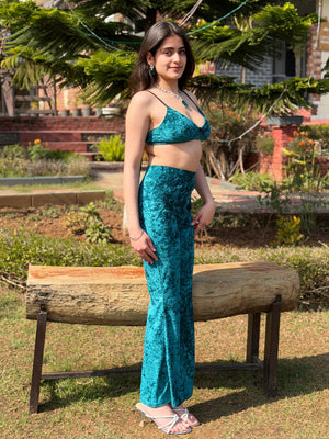 TANDUL Women Equisite Teal Velvet Co-ord Set