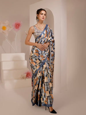 ELTIRE Exquisite Printed Bollywood Style Satin Saree