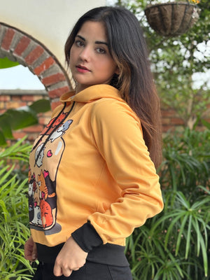 TANDUL Women Yellow Prined Hoodie
