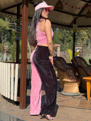 TANDUL Women Pink and Black Velvet Co-ord Set