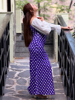 TANDUL Women Purple Polka dot Dress with Puff Sleeves