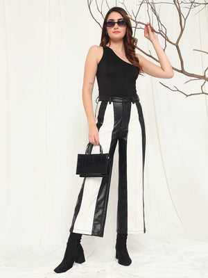TANDUL  Women Regular Fit Black Faux Leather Trousers